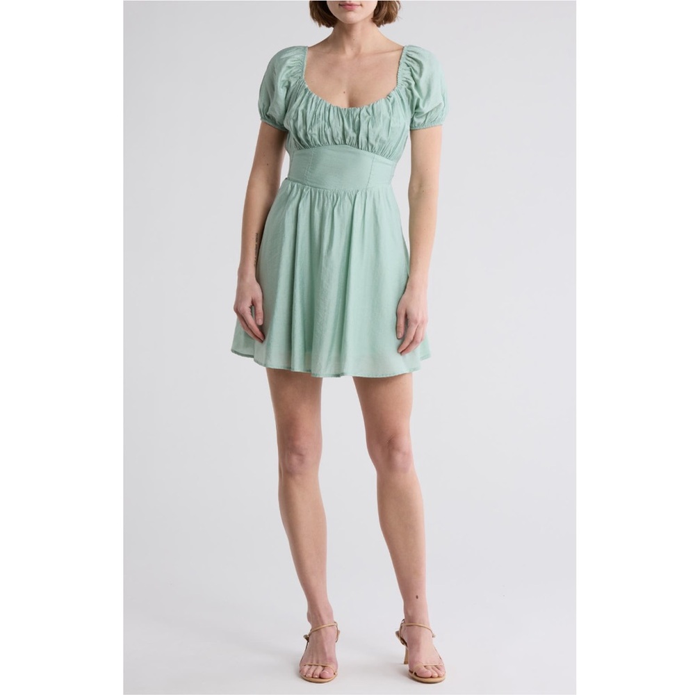 Blu Pepper Puff Sleeve Back Tie Minidress